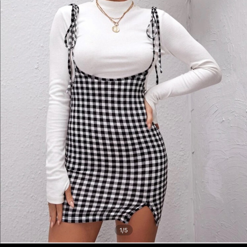 Plaid overall dress
